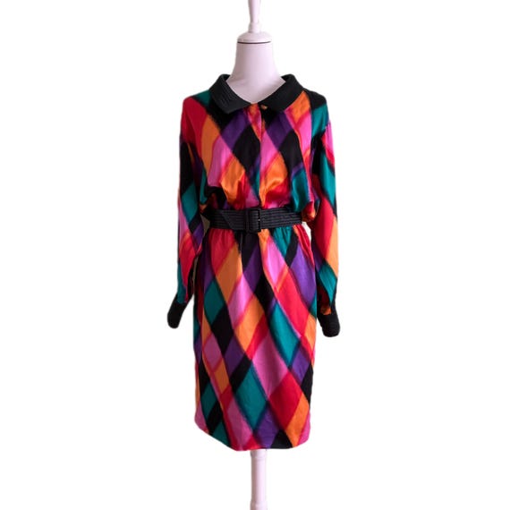 Designer Kleid Louis Féraud Seide bunt Vintage
