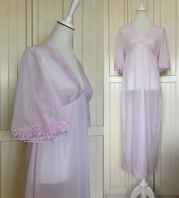 Vintage 70s Nightgown Scharmofa Lace Pink Etsy UK
