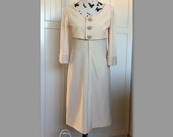 A magical cocktail dress/wedding dress/evening dress with pearls from the 60s, cream/beige, champagne, size S