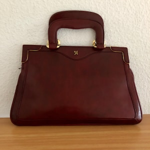 Vintage Handtasche Assima Création Leder burgunderrot gold