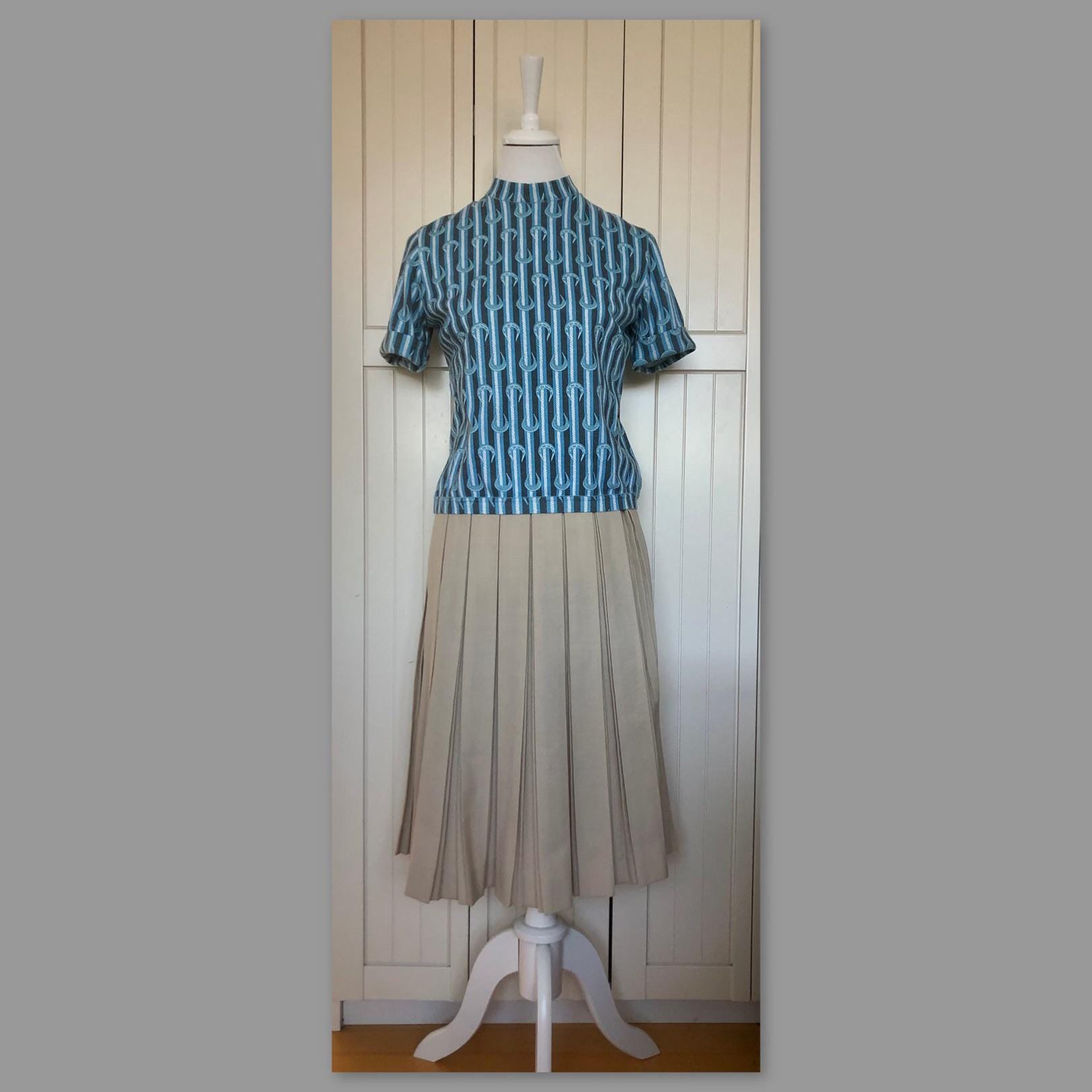 Jupe Plissée Vintage Marine Des Années 60/70 - Taille 40 (Grande) - Polyester - Excellent état