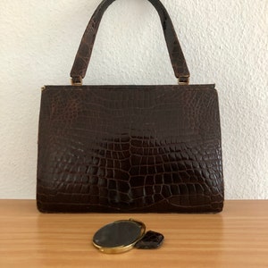 Vintage handbag mirror leather brown