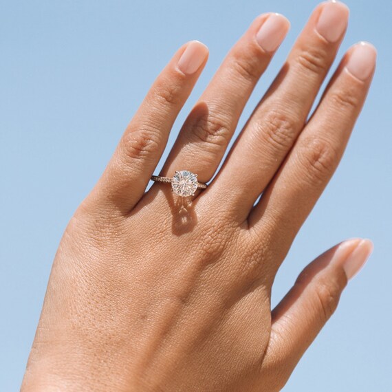 2.35ct Round Moissanite Engagement Ring 18K White Gold Etsy