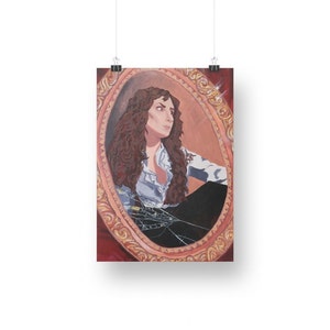 Vintage Woman in Cracked Mirror | Original Painting Instant Digital Download | Wall Decor Art Print