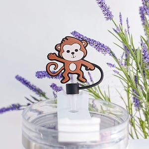 10mmストロー用モンキーストローキャップ、かわいいモンキーストローカバー、友達へのプレゼントに最適な動物柄ストローキャップ、動物柄タンブラーアクセサリー、ギフトアイデア