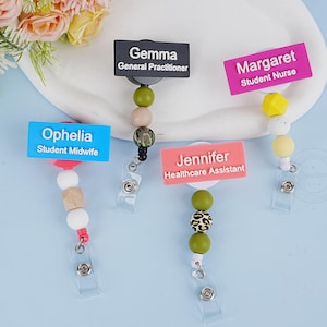 Custom Badge Reel with Name and Job Title, Nurse Doctor Beaded Badge Reel, Retractable ID Badge Holder, Work Name Badge Tags, Gifts Idea