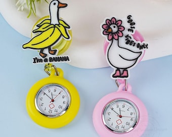 Custom Goose Nurse Fob Watch, Funny Goose Watch for Student Nurse, Funny Goose Nurse Pocket Watch, Retractable Doctor Fob Clip, Nurse Gifts