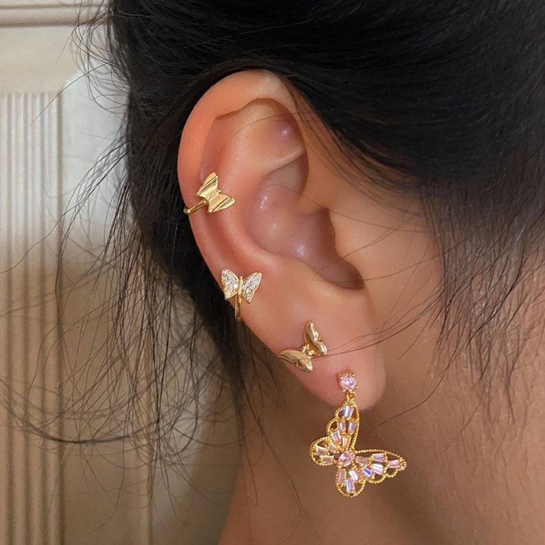 Tiny Earrings Earrings Cartilage Diamond Hoop Earrings Butterfly Studs Earrings Studs Earrings Set Gold Earrings Set Dainty Earrings