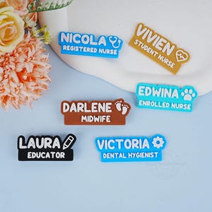 Étiquettes magnétiques, badge nominatif personnalisé pour infirmière sage-femme photographe réceptionniste technicienne, accessoires pour badge, cadeaux pour amis