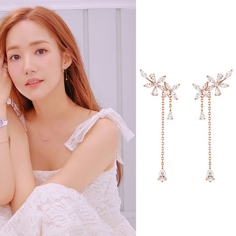 Park Min-Young Flower Dangle Earring Dangle Earrings Korean Drama S925 What/'s Wrong With Secretary Kim Diamond Floral Statement Earring