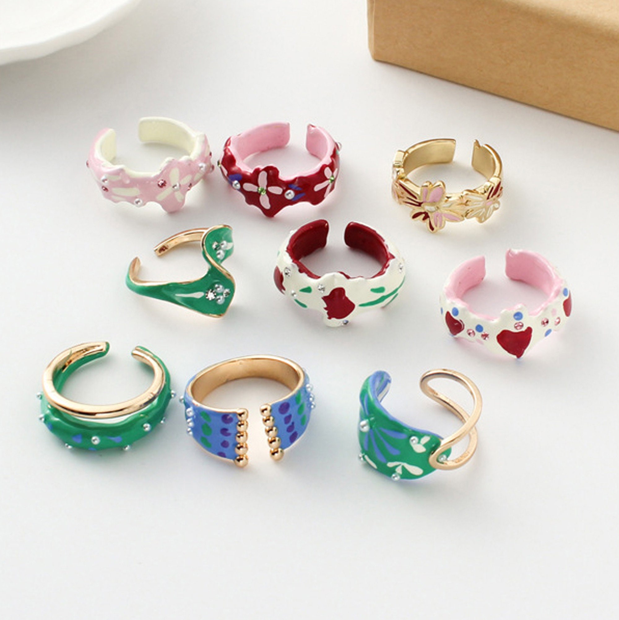 Colorful Enamel Ring Colorful Rings Chunky Rings Statement Etsy