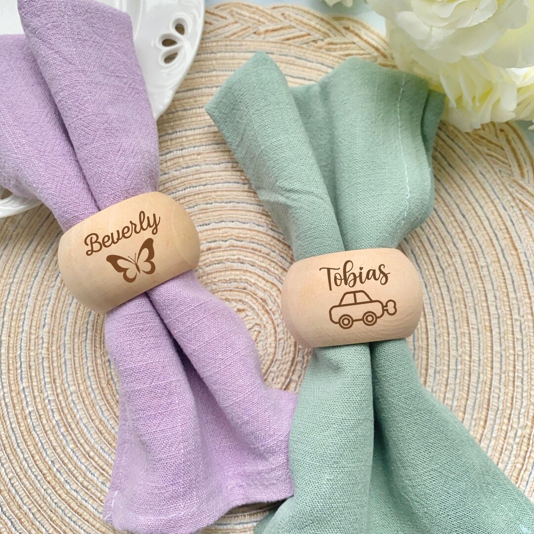 Personalized Wooden Napkin Rings, Custom Engraved Name Round Wood ...