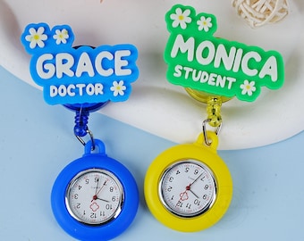 Personalized Retractable Nurse Pocket Watch, Custom Name and Job Fob Watch, Creative Pocket Watch for Doctor Teacher and Students, Gifts