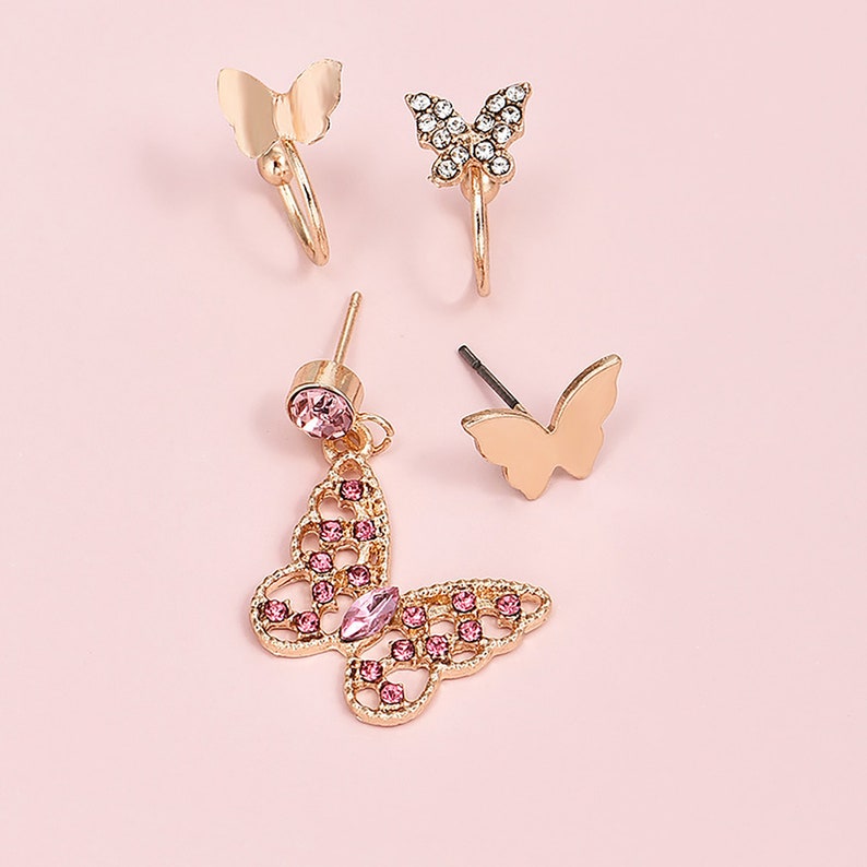 Tiny Earrings Earrings Cartilage Diamond Hoop Earrings Butterfly Studs Earrings Studs Earrings Set Gold Earrings Set Dainty Earrings