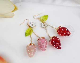 Cute Realistic Strawberry Dangle Earrings, Handmade Fruits Dangle Earrings, Resin Berry Earrings, Food Earrings, Gifts for Daughter Girls