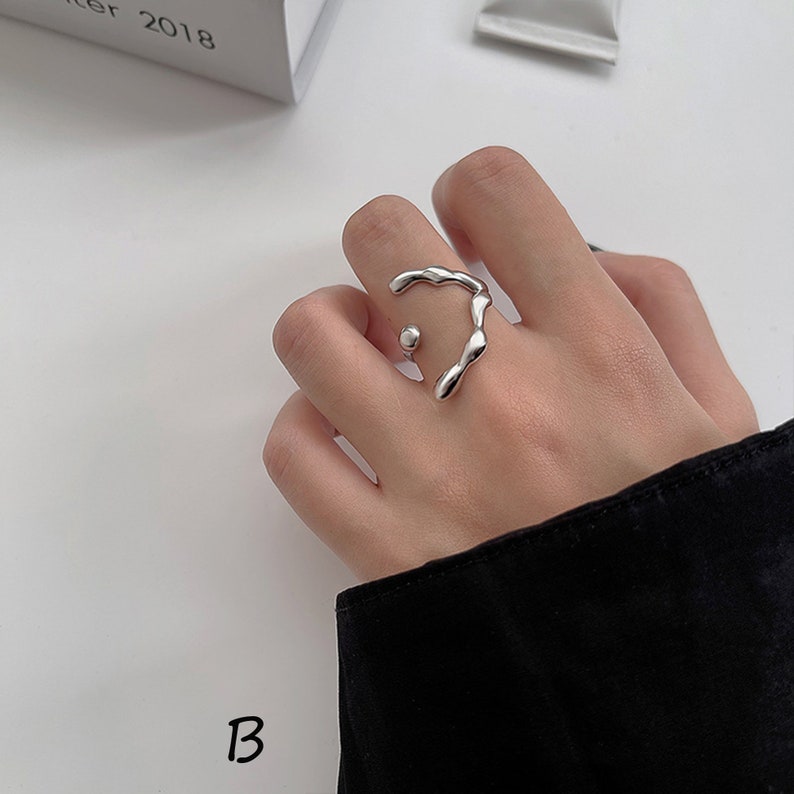 Silver Irregular Ring, Abstract Alien Squiggle Liquid Ring, Irregular Dripping Open Ring, Adjustable Ring, Minimalist Cool Ring, Unisex Ring image 8