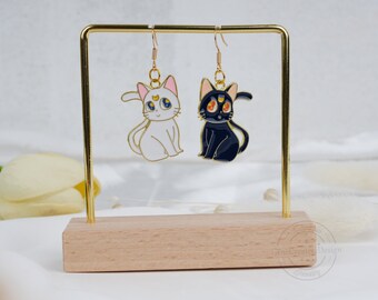 Cute Black White Cats Earrings, Kawaii Animals Earrings, Novelty Cat Dangle Earrings, Handmade Earrings, Gifts for Cat Lovers, Gifts for Her