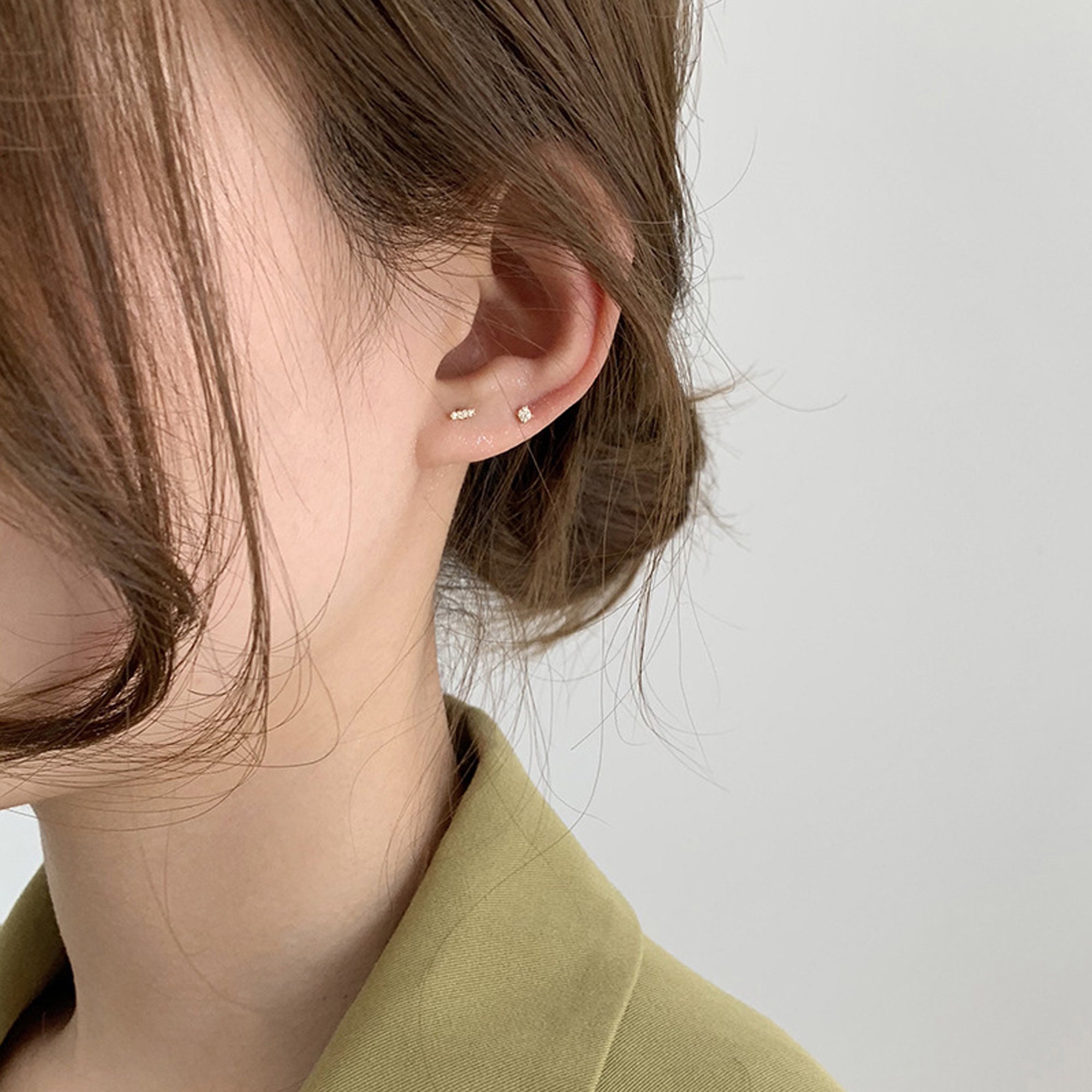 SET Stud Earrings Minimalist Stud Earrings Set Small Bead Etsy