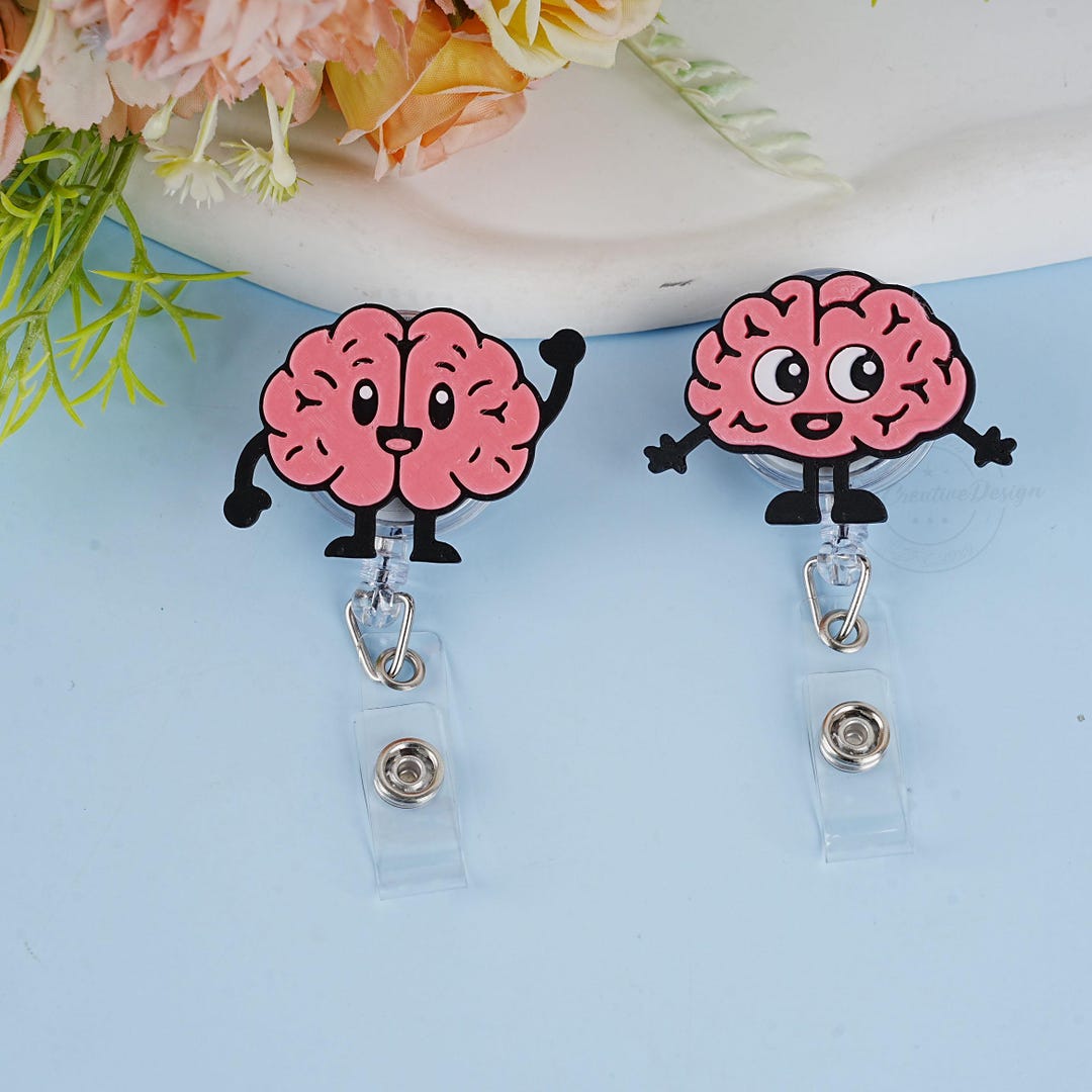Funny Brain Badge Reel, Creative Brain Anatomy Badge Holder, Cute ...