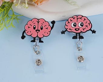 Portatarjetas retráctil con forma de cerebro, portatarjetas creativo con anatomía cerebral, portatarjetas de identificación con dibujos animados, portatarjetas retráctil, accesorios para credenciales, regalos