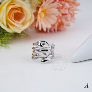 Silver Irregular Ring, Abstract Alien Squiggle Liquid Ring, Irregular Dripping Open Ring, Adjustable Ring, Minimalist Cool Ring, Unisex Ring image 7