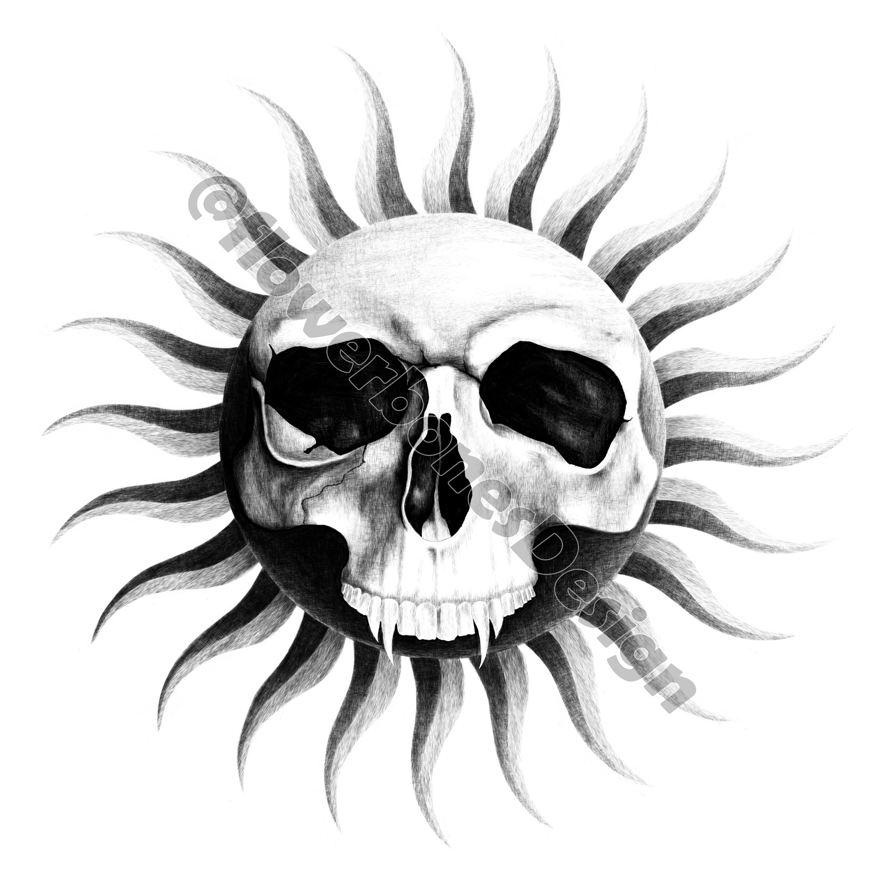 Gothic skull sun illustration digital print 21x21cm Etsy