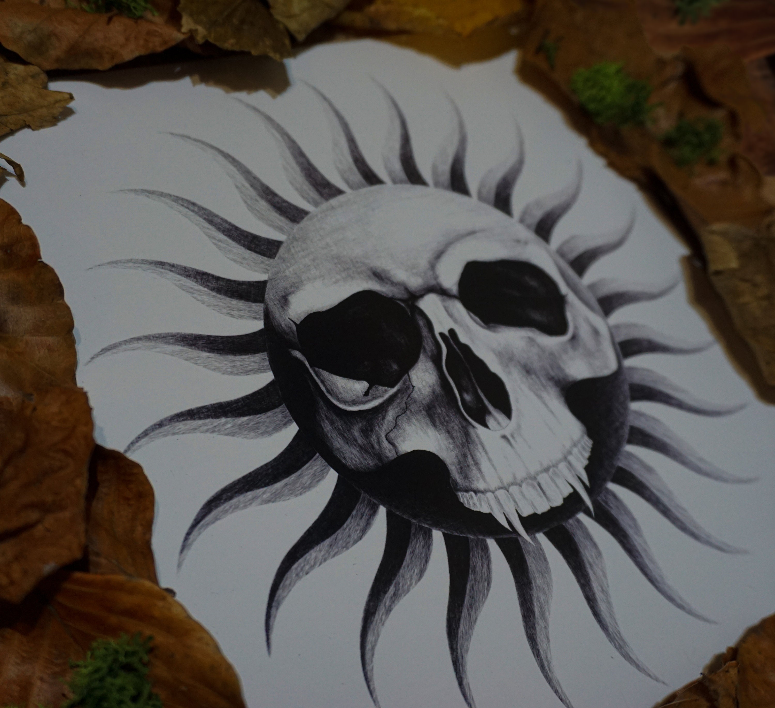Gothic skull sun illustration digital print 21x21cm Etsy