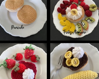 Petit déjeuner BRUNCH sucré au crochet pour dinette ludique, faire semblant. Idéal pour les enfants, apprendre et cuisiner en s'amusant