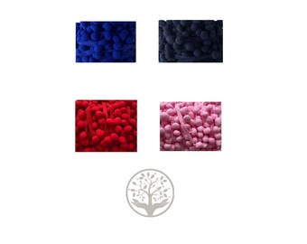 Pop Pom Band Groot 1,70 euro p.mtr. 15 mm / roze / rood / blauw / donkerblauw
