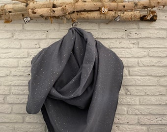 Muslin cloth with gold dots ladies scarf 135*135 cm XXL muslin cloth scrunchie gift birthday mother's day light grey