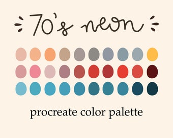 70's neon digital color palette/color chart | procreate | iPad | goodnotes5 | HEXcodes | tools | art