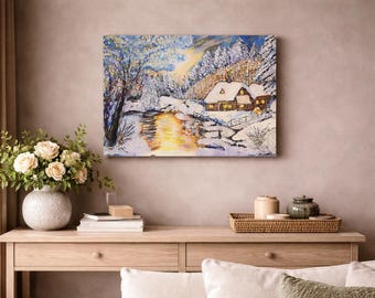 冬の湖の風景 アクリル画 - Etsy 日本