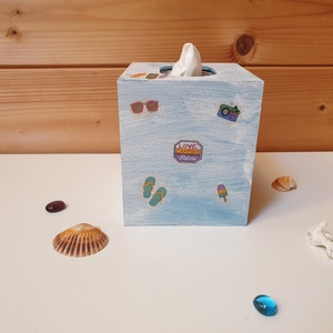 Caja de pañuelos cosméticos dispensador de decoración de mesa de pañuelos para pañuelos caja contenedor de madera cubo amantes del camping caravana vacaciones imagen 5