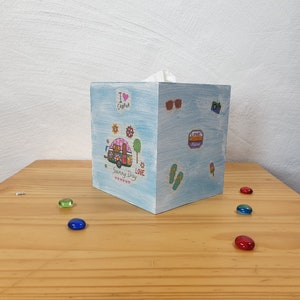 Caja de pañuelos cosméticos dispensador de decoración de mesa de pañuelos para pañuelos caja contenedor de madera cubo amantes del camping caravana vacaciones imagen 2