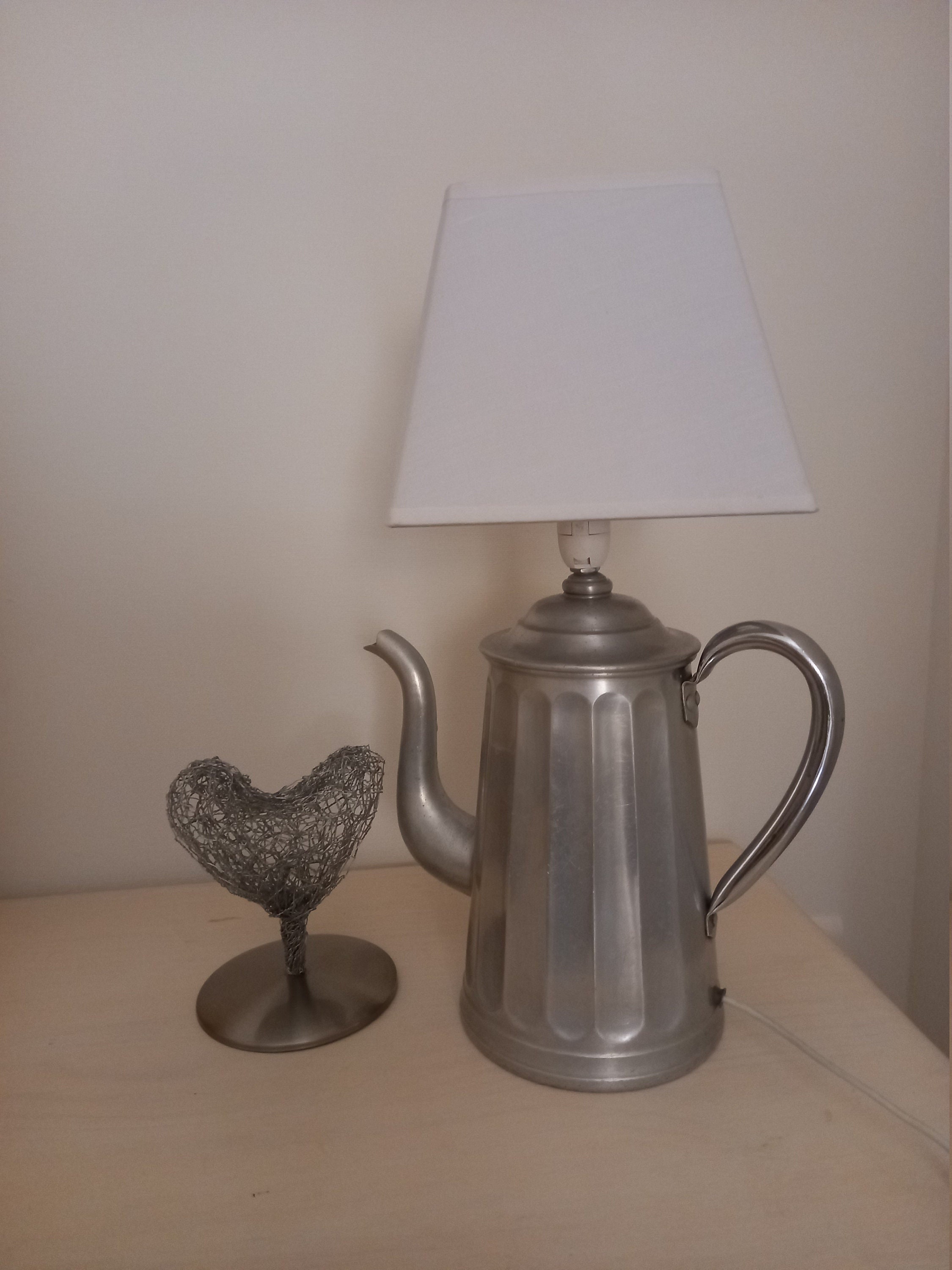 Lampe Ancienne Cafetière Vintage Aluminium Argenté