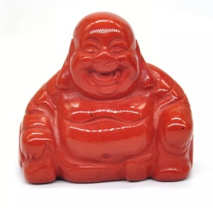 Red Jasper Laughing Buddha Figurine: Carved Healing Stone Decor