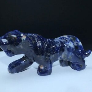Figura de tigre tallada en sodalita natural, cristal, semipreciosa, estatua de piedra preciosa.