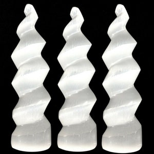 Natural Selenite Unicorn Horn semiprecious gemstone reiki crystal healing spiral skyscraper