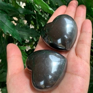 Large Hematite Heart, 1.75” Hematite Puffy Heart, Hematite Palm Stone