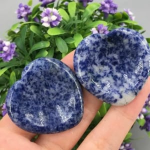 Natural Blue spots stone heart Carved worry stones Crystal Reiki Healing semiprecious gemstone