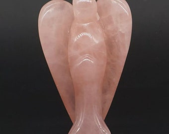 Estatua de ángel de cuarzo rosa: figura de cristal curativo natural (7,6 cm)