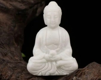 Natural White Jade carved Buddha semiprecious gemstone reiki healing figurine