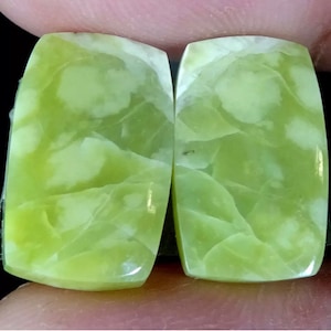 13.40 Cts 100% Natural Green Opal Pair 10x17x3 mm Cushion Cabochon Gemstones-semiprecious-crystal