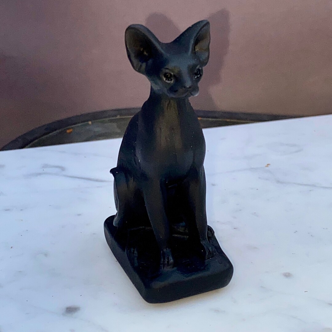 Scultura di gatto in ossidiana nera: scultura di animali in cristallo, decorazione curativa Reiki - Italia