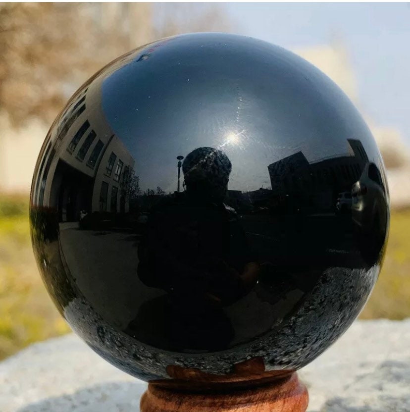 Pierre de guérison boule de cristal boule d'obsidienne noire naturelle de  60 mm