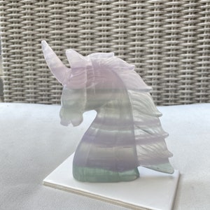 Natural Rainbow Fluorite gemstone carved Unicorn semiprecious gemstone figurine unicorn head