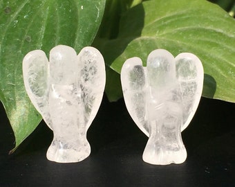 Estatua de ángel de la guarda de cuarzo rosa: figura de cristal tallada (25 mm)