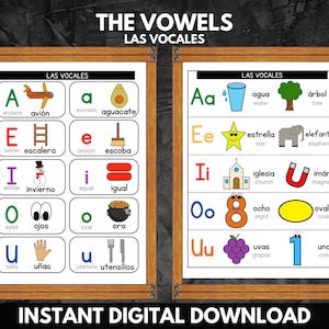 The Vowels: Las Vocales Spanish Bilingual Posters (Español)