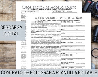 Autorización de Modelo Adulto y Menor | Bilingüe En Español e Ingles | Bilingual Model Release | Descarga Instantánea | Plantilla Editable