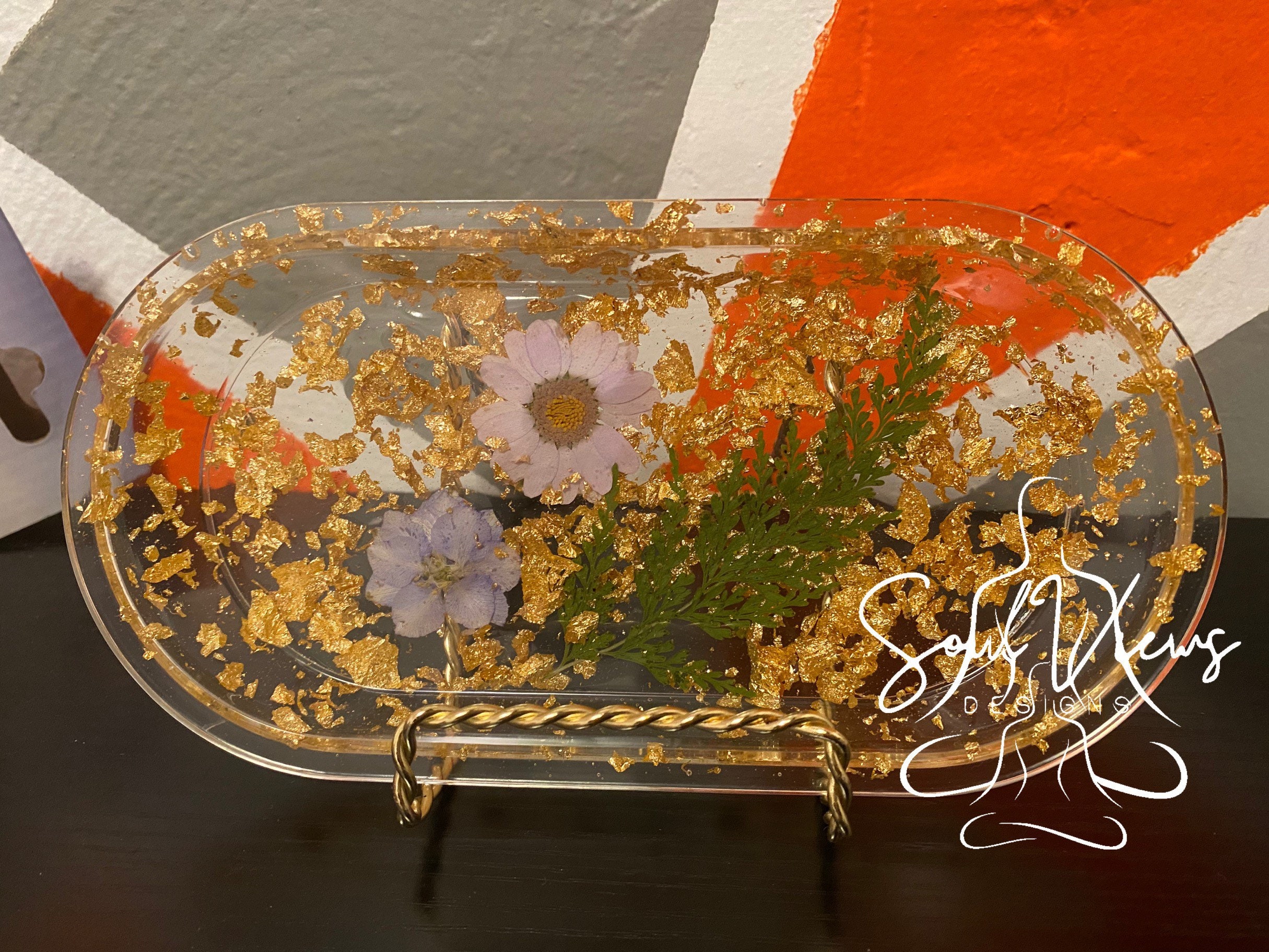 Floral Gold Rolling Tray Set Etsy